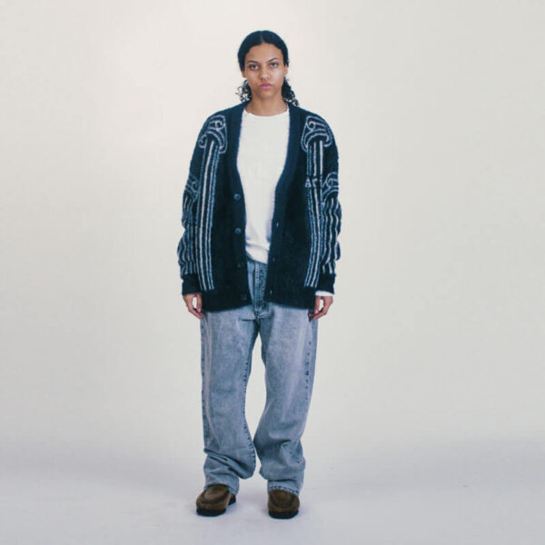 ARIES Oversized Chenille Column Knit Cardigan - Black