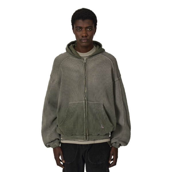 ROA Hiking Bee Sun Faded Waffle Zip Up Hoodie - Olive