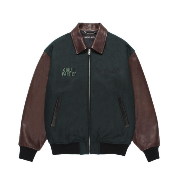 WACKO MARIA Leather Varsity Jacket - Green